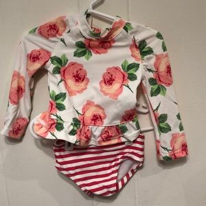 Janie and Jack Floral striped rash guard set